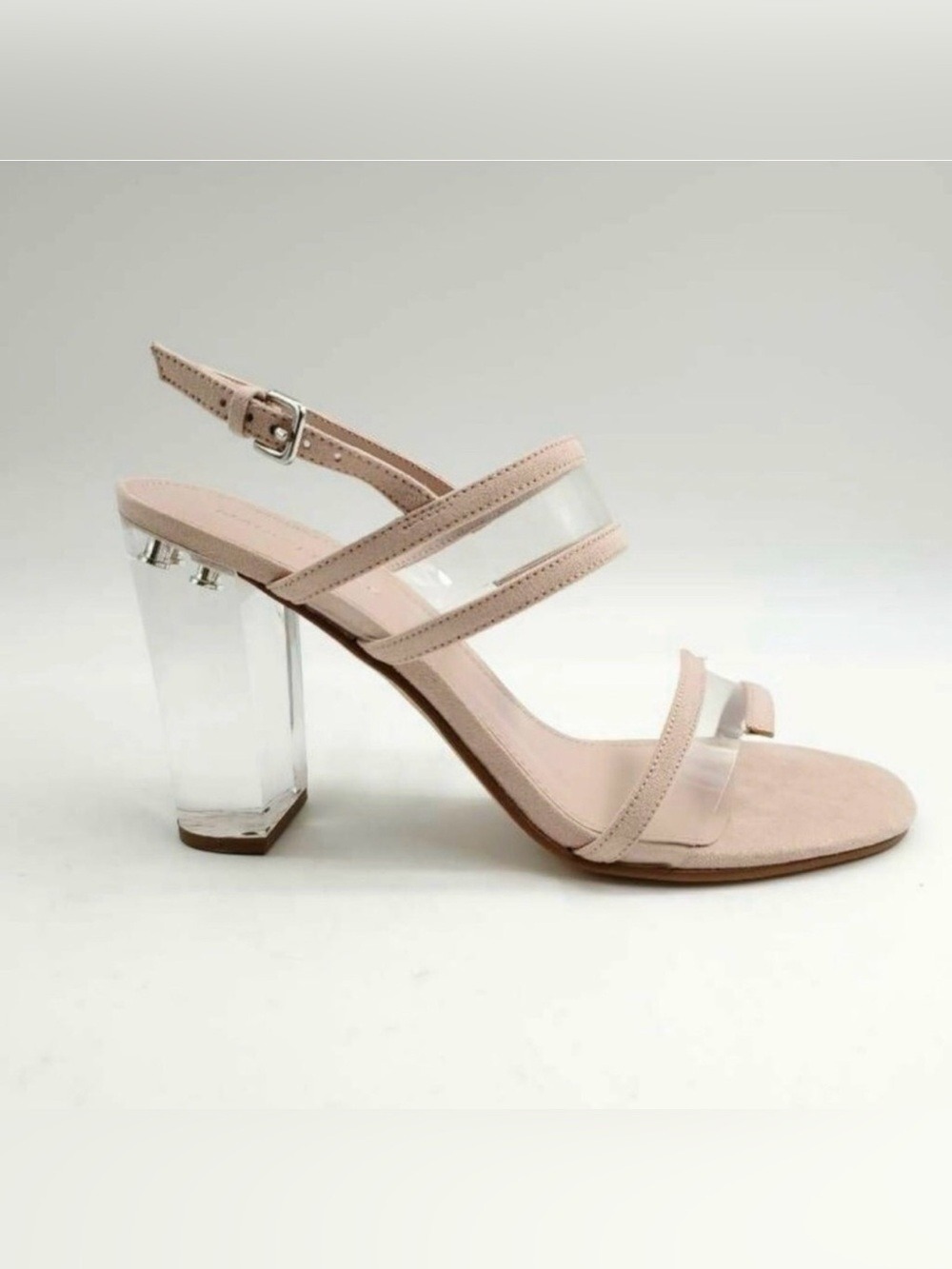 Marc Fisher Blush Faux Suede & Lucite Outcry Sling Back Sandals - SZ 6.5